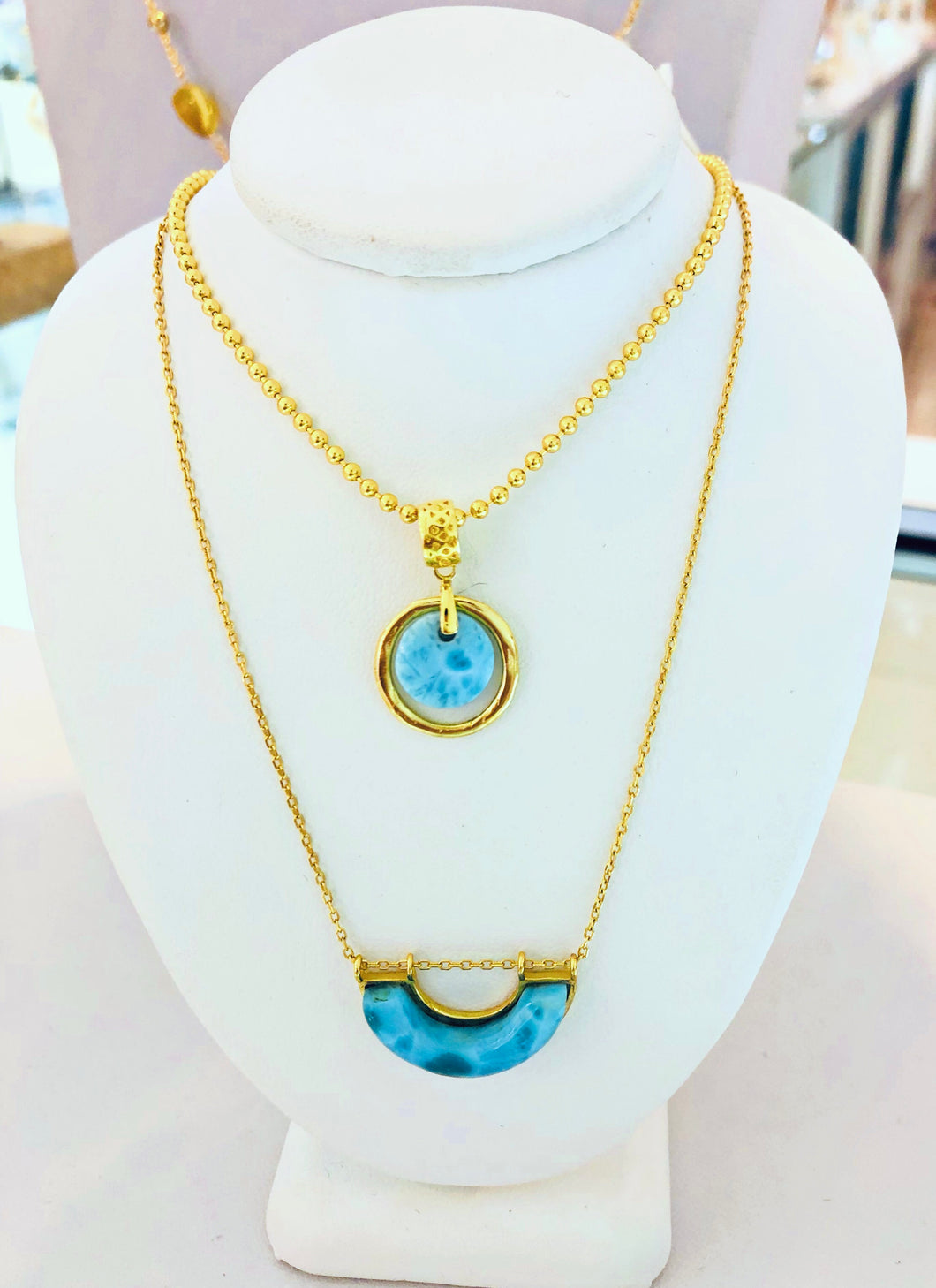 Larimar AAA 14k Gold Vermeil Necklace 